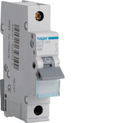 Hager MTN163 63A B Curve 6kA Single Pole MCB