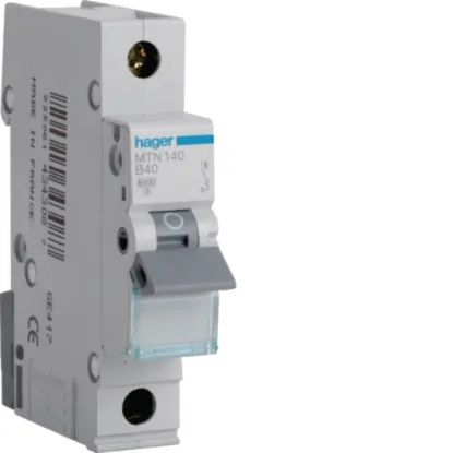 Hager MTN140 40A B Curve 6kA Single Pole MCB