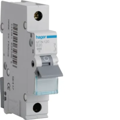 Hager MTN120 20A B Curve 6kA Single Pole MCB