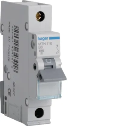 Hager MTN116 16A B Curve 6kA Single Pole MCB