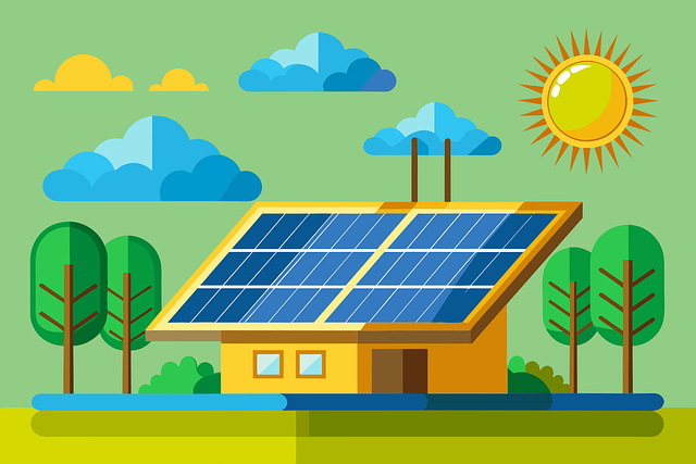 Solar panels on a commercial building roof.